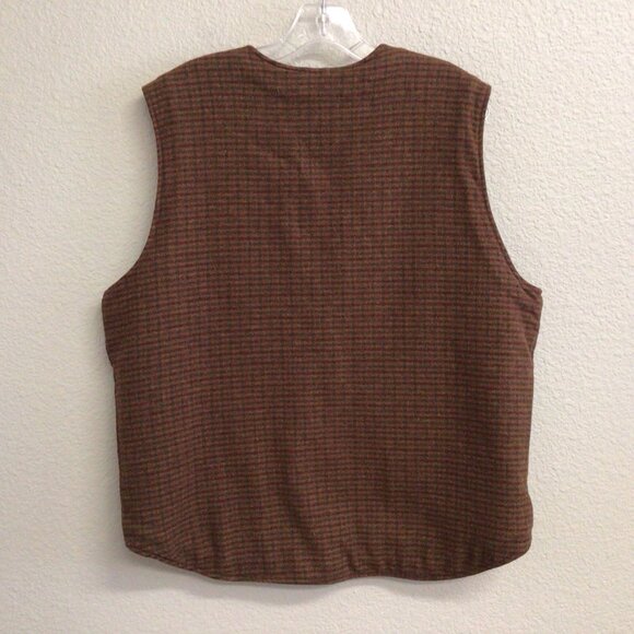 Woolrich Teton Vest Mens Large Wool Blend Sherpa Lined Brown Houndstooth Zip - Picture 9 of 11